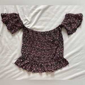 Urban Outfitters floral printed rouched off the shoulder blouse